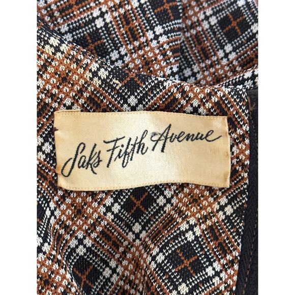 Vintage SAKS FIFTH AVENUE Dress S Brown Plaid Pleated Quite Luxury Couture - Picture 2 of 15